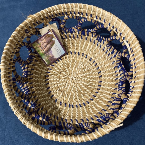 Hand Crafted Other - Hand Crafted 11” Round Grass Woven Basket NEW with Tags, Boho Chic